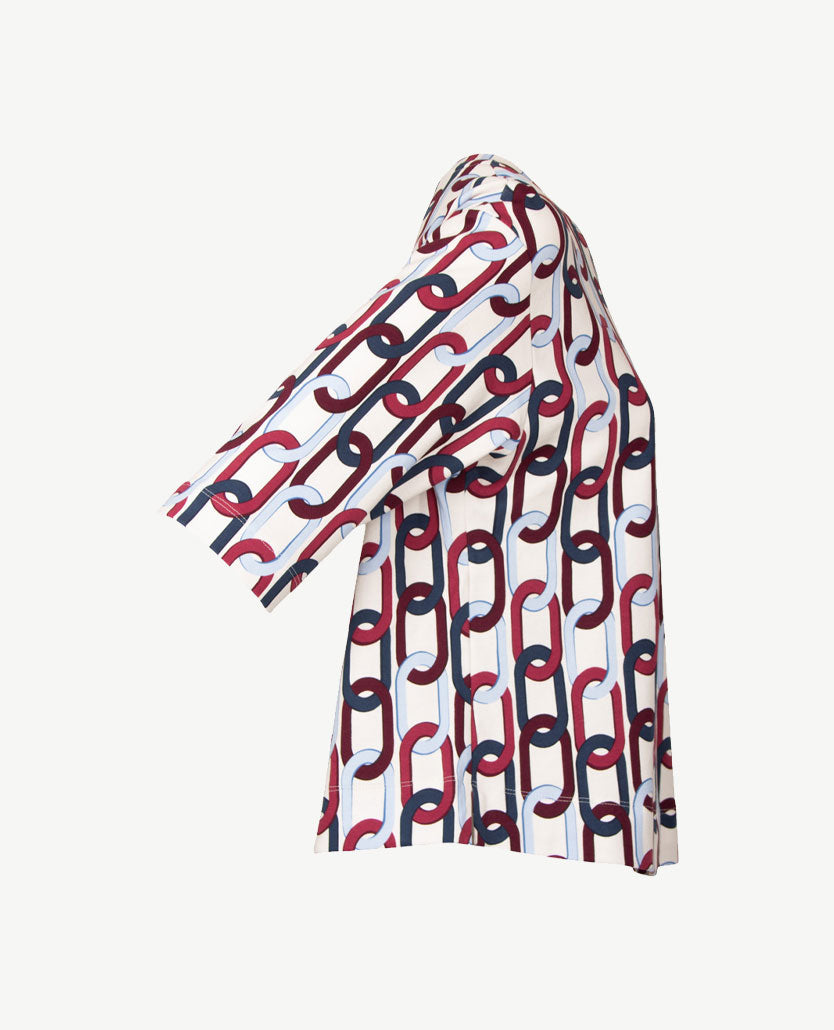 Rabe - Damestop - ronde hals - jersey - Dessin met cream, blue en merlot