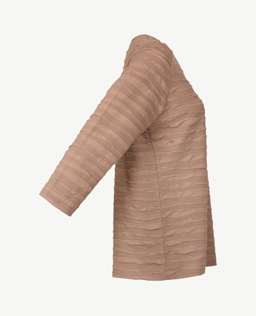 Rabe - Damestop - ronde hals - reliëf - Taupe