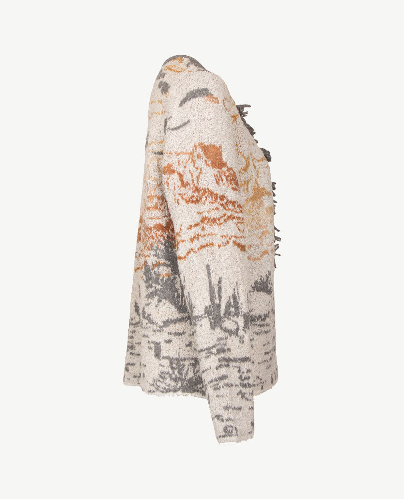Rabe - Damesvest - Bouclé biscuit met cognac, grijs en off-white