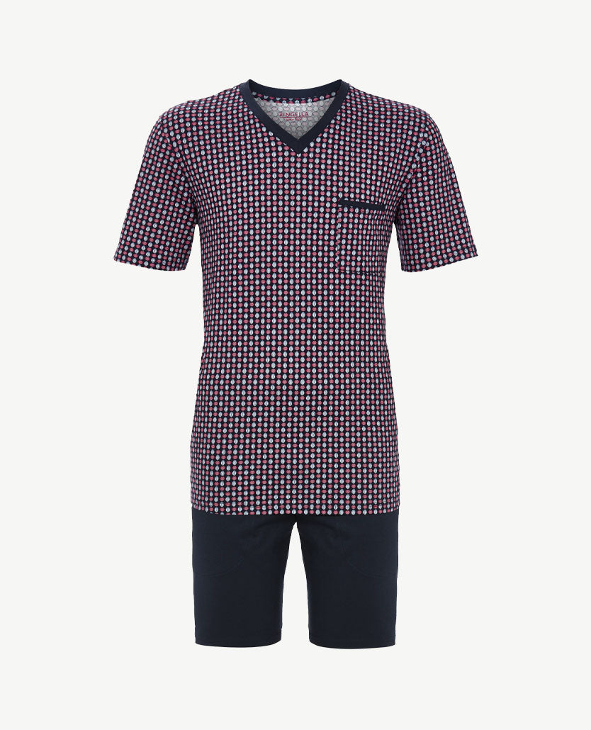 Ringella - Herenpyjama  korte broek en mouw - Werkje rood met blue en wit