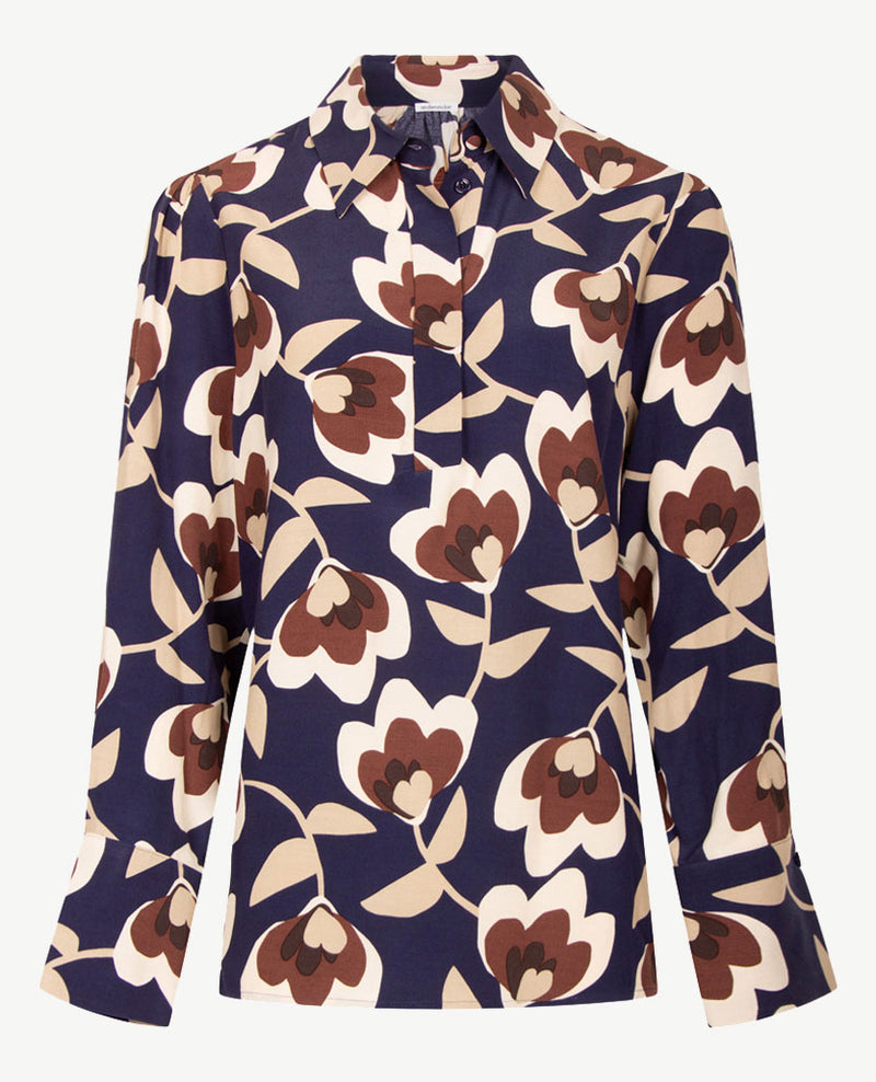 Seidensticker - Blouse - Bloem in beige, navy en bruin