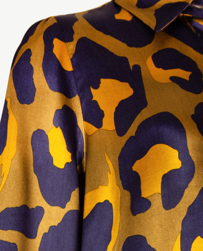 Seidensticker - Blouse - Satijnzijde - Navy, geel en khaki brons