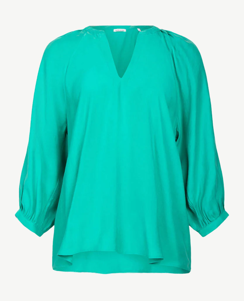 Seidensticker - Blouse - Ronde v-hals - Satijnlook - Groen