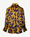 Seidensticker - Blouse - Satijnzijde - Navy, geel en khaki brons