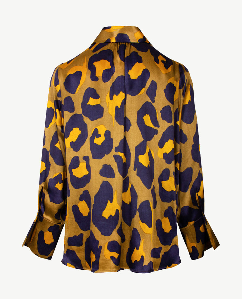 Seidensticker - Blouse - Satijnzijde - Navy, geel en khaki brons