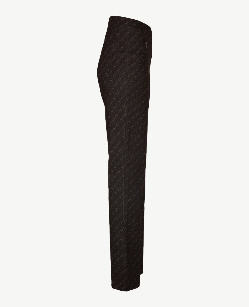 Toni - Alice zip - Elastiek rondom - Traveljersey - Normale lengte - Dessin zwart, camel en choco