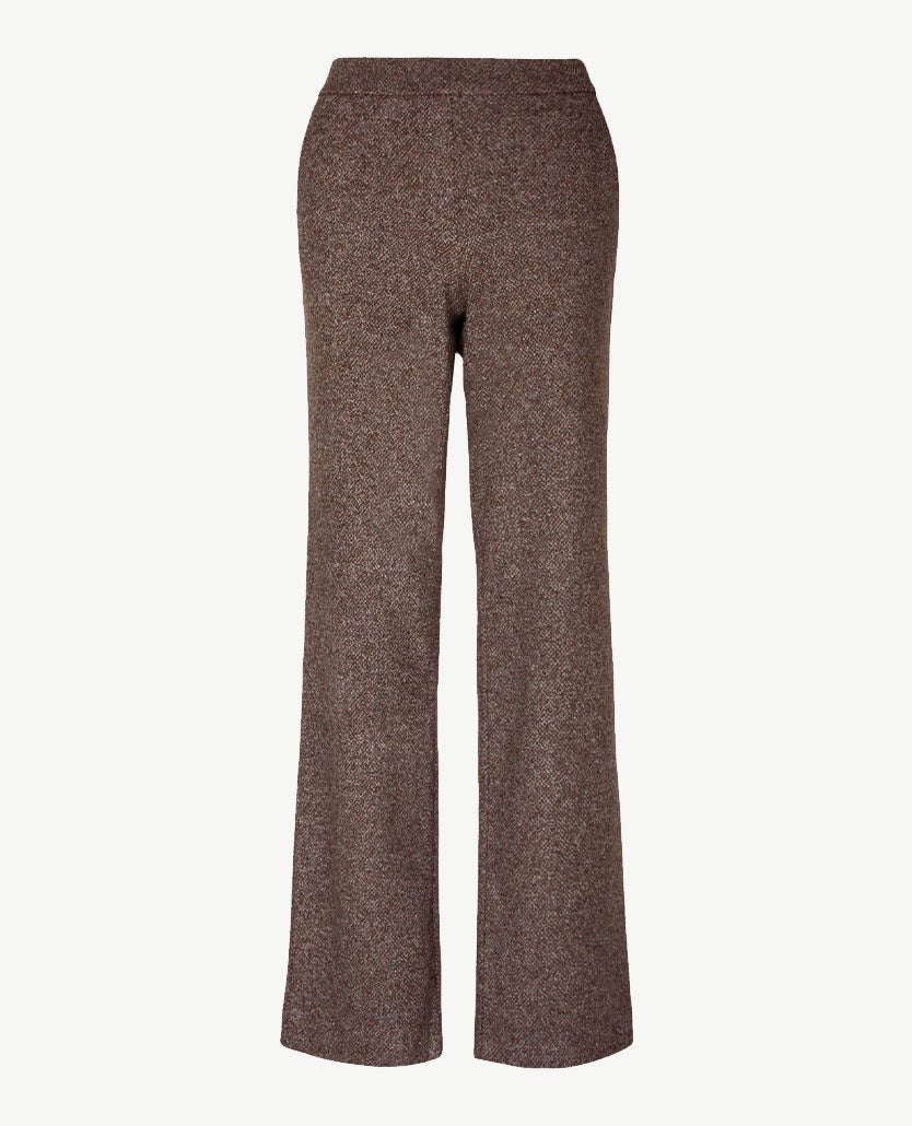 Toni - Jenny Wide Leg - Instapbroek dames met elastische band - Jersey - Normale lengte - Tweed Mêlée - Choc met grijzen en zwart