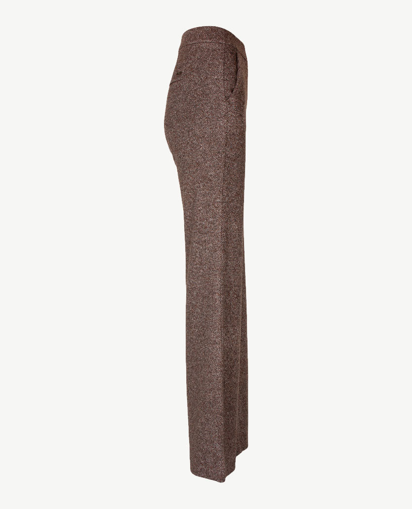 Toni - Jenny Wide Leg - Instapbroek dames met elastische band - Jersey - Normale lengte - Tweed Mêlée - Choc met grijzen en zwart