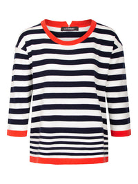 Gollé Haug navy, wit en rode streep lichte pullover met ronde hals voorkant bij DRESSYOURPARENTS