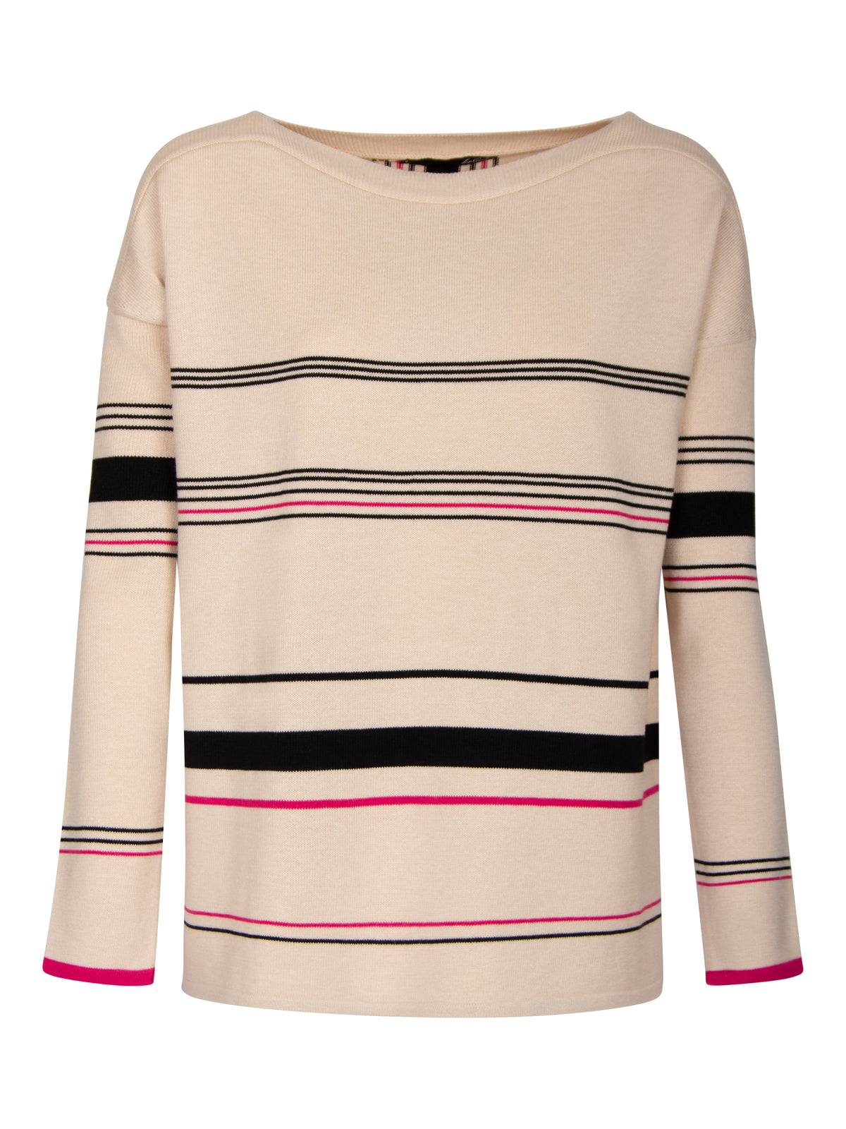 LeComte pullover mer ronde boothals beige, marin en pink bij DRESSYOURPARENTS kleding voor ouderen