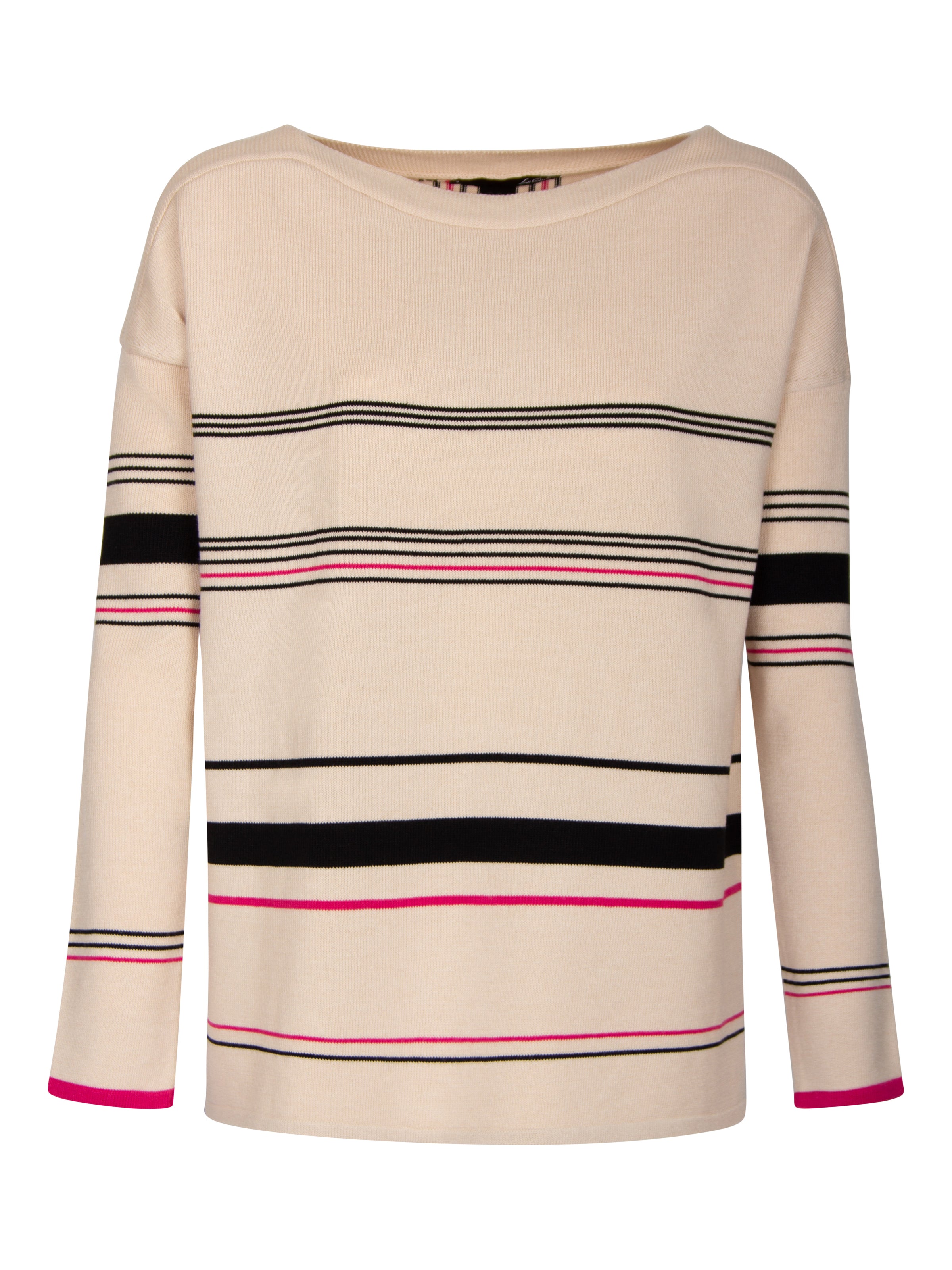 LeComte pullover mer ronde boothals beige, marin en pink bij DRESSYOURPARENTS kleding voor ouderen