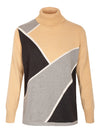 Rabe damespullover met coll in blokdessin camel/licht- en donkergrijs bij DRESSYOURPARENTS kleding voor oudere en bejaarde dames